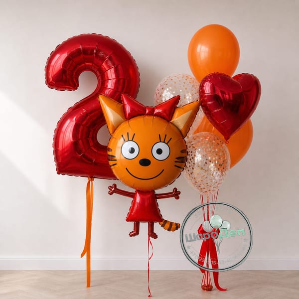 Цифра «2» с рыжей кошечкой из мультфильма